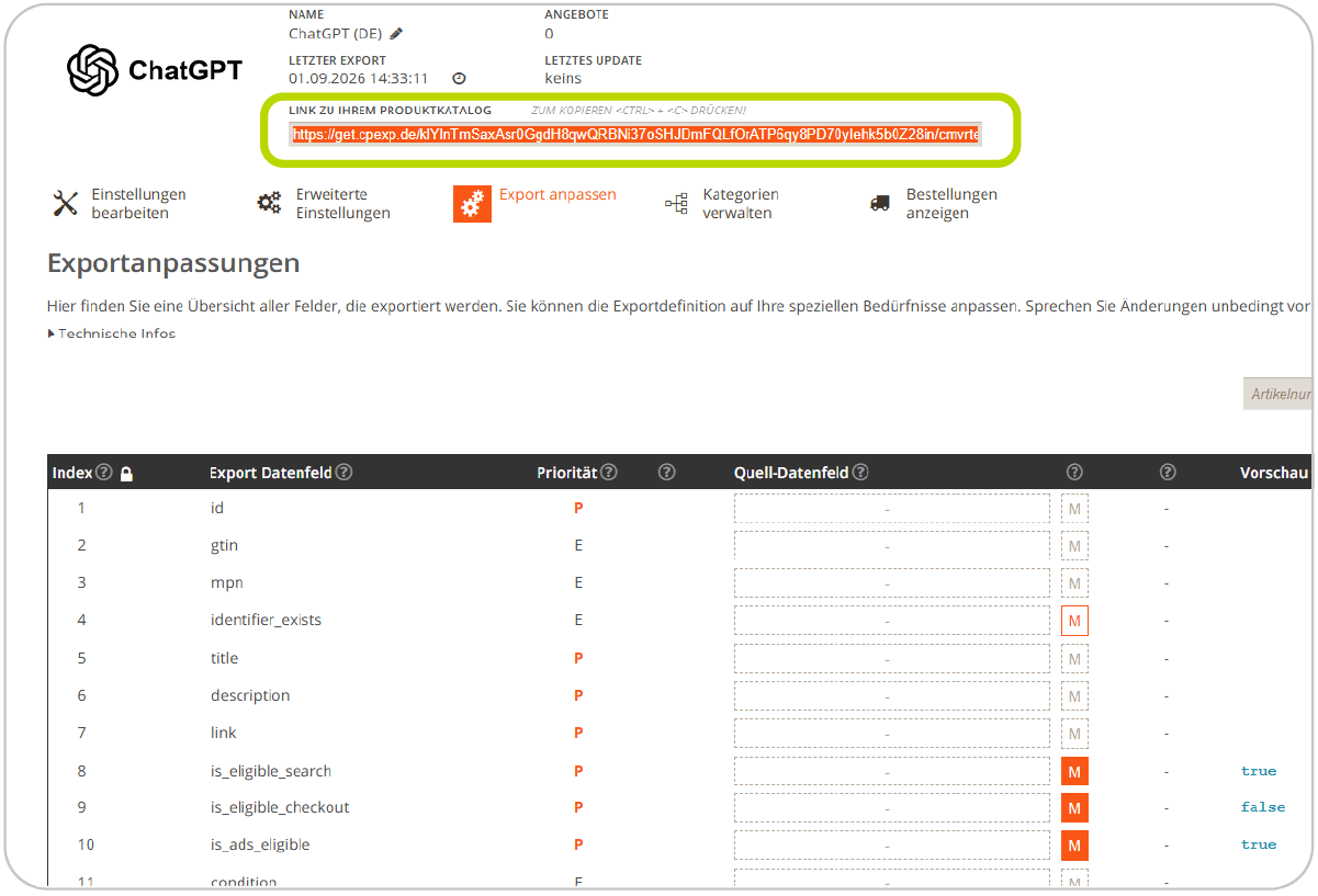 Screenshot of the export function in the ChatGPT Ads Guide 2026.
