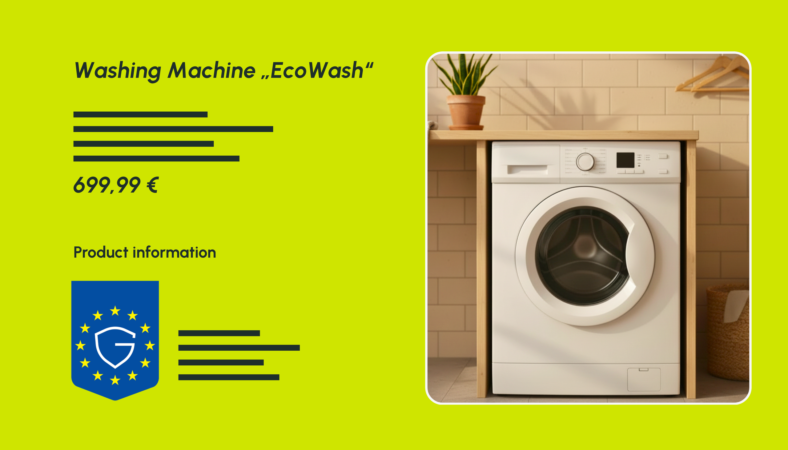 Weiße Waschmaschine in einem hellen Badezimmer – Produktbeispiel im Beitrag zum Garan Label