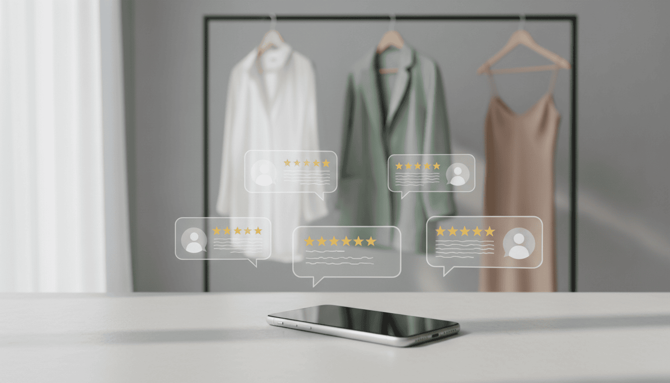 Smartphone mit virtuellen Produktbewertungen und Kundenfeedbacks.